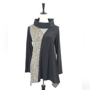 COPY - Sun Kim Lagenlook Colorblock Leopard Print Tunic Top